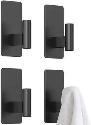 Wall Hooks Adhesive for Hanging Coat, Towel, Robe, Backpack, Black Heavy Duty Sticky Hooks for Bathroom, Door, Closet, 4 Pack Wall Hooks Adhesive for Hanging Coat, Towel, Robe, Backpack, Black Heavy Duty Sticky Hooks for Bathroom, Door, Closet, 4 Pack