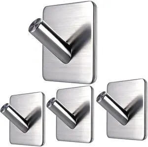 Adhesive Wall Hooks, 15lbs Locking Curve Anti Slip Stainless Steel No Drill Stick On Hooks for Bathroom Shower Towel Coat Kitchen Silver 4 Packs Adhesive Wall Hooks, 15lbs Locking Curve Anti Slip Stainless Steel No Drill Stick On Hooks for Bathroom Shower Towel Coat Kitchen Silver 4 Packs