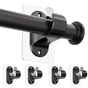 4 Pack No Drill Curtain Rod Brackets, Renter Friendly Self Adhesive Curtain Rod Holders, Heavy Duty No Drilling Curtain Rod Hooks for Apartment Bedroom Bathroom Dorm Classroom Kitchen (Black) 4 Pack No Drill Curtain Rod Brackets, Renter Friendly Self Adhesive Curtain Rod Holders, Heavy Duty No Drilling Curtain Rod Hooks for Apartment Bedroom Bathroom Dorm Classroom Kitchen (Black)