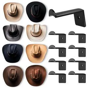 2.8 Inch Hat Hooks for Wall - (8 Pack) Cowboy Hat Rack, Strong Adhesive Cap Holder, Organizer for Baseball Caps, Western Room Decor - Black 2.8 Inch Hat Hooks for Wall - (8 Pack) Cowboy Hat Rack, Strong Adhesive Cap Holder, Organizer for Baseball Caps, Western Room Decor - Black