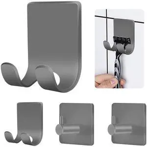 Pack Shower Hooks - Self Adhesive Shaver Holder Hanger for Bathroom, Damage Free Wall Hooks for Razor, Loofah Sponge - Grey Pack Shower Hooks - Self Adhesive Shaver Holder Hanger for Bathroom, Damage Free Wall Hooks for Razor, Loofah Sponge - Grey