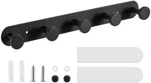 Coat Hooks Wall Mounted, Black Coat Rack with 5 Hooks Adhesive & Screw in Door Hooks Heavy Duty Coat Hanger Towel Hooks for Wall Towels Clothes Hat Coat Hooks Wall Mounted, Black Coat Rack with 5 Hooks Adhesive & Screw in Door Hooks Heavy Duty Coat Hanger Towel Hooks for Wall Towels Clothes Hat