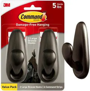 lb Large Oil Rubbed Bronze Metal Hooks, 2 Coat Hooks and 4 Strips, Damage-Free Hanging with Adhesive, Forever Classic Great for Hanging Back to School Dorm Organizers lb Large Oil Rubbed Bronze Metal Hooks, 2 Coat Hooks and 4 Strips, Damage-Free Hanging with Adhesive, Forever Classic Great for Hanging Back to School Dorm Organizers
