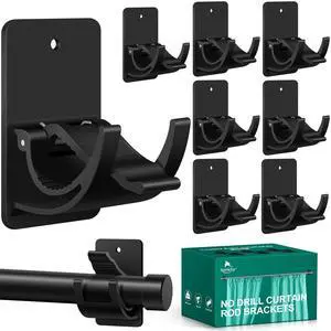 No Drill Curtain Rod Brackets, 8 PCS Self Adhesive Curtain Hooks 20lb, Peel and Stick Wall Hooks, Renter Friendly Upgrades for Apartment, Kitchen, Bathroom, Dorm, Living Room and RV No Drill Curtain Rod Brackets, 8 PCS Self Adhesive Curtain Hooks 20lb, Peel and Stick Wall Hooks, Renter Friendly Upgrades for Apartment, Kitchen, Bathroom, Dorm, Living Room and RV