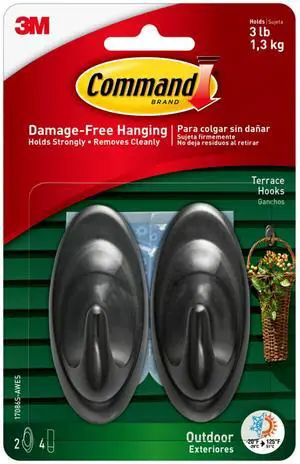 Outdoor Medium Slate Terrace Hooks with Foam Strips, 2 Hooks, 4 Strips Outdoor Medium Slate Terrace Hooks with Foam Strips, 2 Hooks, 4 Strips