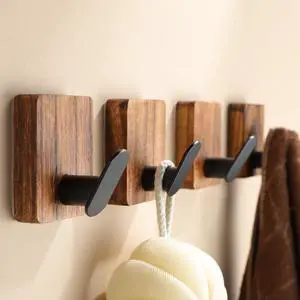 Towel Hooks for Bathrooms, 4 Pack Adhesive Wood Hooks for Hanging Robes, Towels, Coat, Key, Decorative Wall Utility Hook Heavy Duty Towel Hooks for Bathrooms, 4 Pack Adhesive Wood Hooks for Hanging Robes, Towels, Coat, Key, Decorative Wall Utility Hook Heavy Duty