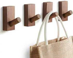 Natural Wooden Wall Hooks, Adhesive & Screw Mount Coat and Towel Hooks - Decorative Key Holder, Hat Rack, Stocking Wall Hangers for Bathroom Entryway Closet - 4 Pack, Walnut Wood Natural Wooden Wall Hooks, Adhesive & Screw Mount Coat and Towel Hooks - Decorative Key Holder, Hat Rack, Stocking Wall Hangers for Bathroom Entryway Closet - 4 Pack, Walnut Wood