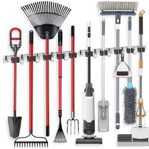 Pack Wall Mount Broom Holder Stainless Steel 5 Racks with 4 Hooks Broom Organizer Self Adhesive Heavy Duty Laundry Room, Garage Organization Storage Pack Wall Mount Broom Holder Stainless Steel 5 Racks with 4 Hooks Broom Organizer Self Adhesive Heavy Duty Laundry Room, Garage Organization Storage