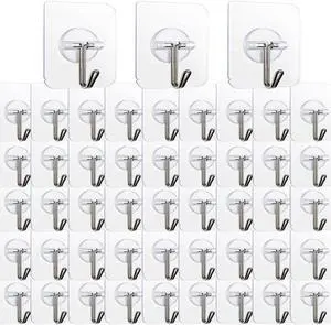 100 Pack Adhesive Hooks Wall Hooks 24lb(Max) Heavy Duty Self Adhesive Hooks,Transparent Reusable Adhesive Wall Hooks for Hanging for Kitchens, Bathroom, Office 100 Pack Adhesive Hooks Wall Hooks 24lb(Max) Heavy Duty Self Adhesive Hooks,Transparent Reusable Adhesive Wall Hooks for Hanging for Kitchens, Bathroom, Office