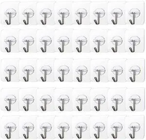 Pack Adhesive Hooks 24lb(Max) Heavy Duty Self Adhesive Hooks, Transparent Reusable Seamless Adhesive Wall Hooks for Kitchens, Bathroom, Office Pack Adhesive Hooks 24lb(Max) Heavy Duty Self Adhesive Hooks, Transparent Reusable Seamless Adhesive Wall Hooks for Kitchens, Bathroom, Office
