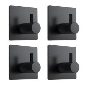 Adhesive Towel Hooks, Shower Wall Stick on Hooks, Black, 4 Pcs Adhesive Towel Hooks, Shower Wall Stick on Hooks, Black, 4 Pcs