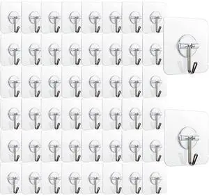 150 Pack Adhesive Hooks Wall Hooks 24lb(Max) Self Adhesive Hooks Heavy Duty,Transparent Reusable Adhesive Wall Hooks for Hanging for Kitchens, Bathroom, Office 150 Pack Adhesive Hooks Wall Hooks 24lb(Max) Self Adhesive Hooks Heavy Duty,Transparent Reusable Adhesive Wall Hooks for Hanging for Kitchens, Bathroom, Office