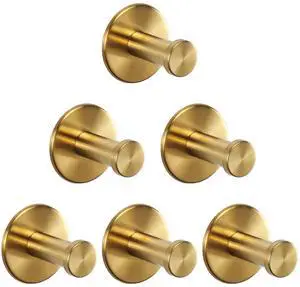 Bath Towel Hooks, 6 Pack Self Adhesive Coat Hooks, Sturdy No Drilling Robe Hook, SUS 304 Stainless Steel Heavy Duty Clothes Hanger, Wall Hooks for Bathroom Bedroom Kitchen (2 in, Gold) Bath Towel Hooks, 6 Pack Self Adhesive Coat Hooks, Sturdy No Drilling Robe Hook, SUS 304 Stainless Steel Heavy Duty Clothes Hanger, Wall Hooks for Bathroom Bedroom Kitchen (2 in, Gold)