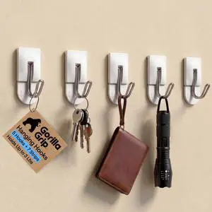 Adhesive Hooks for Hanging, Heavy Duty Self Adhesive Wall Hooks, Damage-Free Removable Metal Hook, No Tools Required, Wall Hanger for Kitchen Bathroom Towel Coat Keys Purse, 5 Pack Adhesive Hooks for Hanging, Heavy Duty Self Adhesive Wall Hooks, Damage-Free Removable Metal Hook, No Tools Required, Wall Hanger for Kitchen Bathroom Towel Coat Keys Purse, 5 Pack