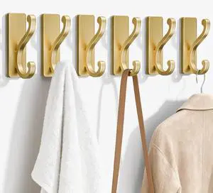 Pack Self Adhesive Coat Hooks - Gold Wall Hooks Wall Mount for Clothes, Towel, Robes, Keys, Purse, Backpack, Heavy Duty Hooks for Door Kitchen Bathroom Shower Rental Houses, Hold 13lbs. Pack Self Adhesive Coat Hooks - Gold Wall Hooks Wall Mount for Clothes, Towel, Robes, Keys, Purse, Backpack, Heavy Duty Hooks for Door Kitchen Bathroom Shower Rental Houses, Hold 13lbs.