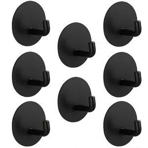 Pack Adhesive Wall Hooks for Bathroom Kitchen Towels Coats, Black Pack Adhesive Wall Hooks for Bathroom Kitchen Towels Coats, Black