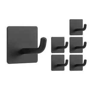 Adhesive Towel Hooks, 304 Stainless Steel Self Sticky Wall Hooks Waterproof Shower Hooks for Robe/Clothes, No Drilling Towel Hangers for Bathroom Kitchen Bedroom (Black, 6 Packs) Adhesive Towel Hooks, 304 Stainless Steel Self Sticky Wall Hooks Waterproof Shower Hooks for Robe/Clothes, No Drilling Towel Hangers for Bathroom Kitchen Bedroom (Black, 6 Packs)