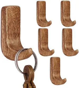 Decorative Wood Adhesive Wall Hooks - No Damage Boho Hooks for Keys, Jewelry, Leashes and Lightweight Accessories - 6 Hangers with 12 Strips Decorative Wood Adhesive Wall Hooks - No Damage Boho Hooks for Keys, Jewelry, Leashes and Lightweight Accessories - 6 Hangers with 12 Strips