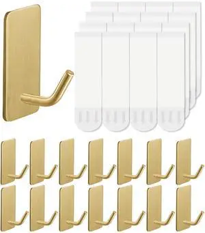 14 Pcs Towel Hooks with Removable Strips for Hanging, Adhesive Wall Hooks Heavy Duty, Outdoor No Damage, Sticky Hook for Bathrooms, Shower, Stockings, Decor, Robe, Small, Gold 304 Stainless Steel 14 Pcs Towel Hooks with Removable Strips for Hanging, Adhesive Wall Hooks Heavy Duty, Outdoor No Damage, Sticky Hook for Bathrooms, Shower, Stockings, Decor, Robe, Small, Gold 304 Stainless Steel