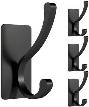 Self Adhesive Heavy Duty Coat Hooks for Wall, 4 Packs Black Self Adhesive Heavy Duty Coat Hooks for Wall, 4 Packs Black
