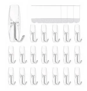 Medium Clear Wall Hooks, 18 Hooks+24 Removable Strips, Wire Hooks with Adhesive Strips Damage-Free, Utility Hooks Heavy Duty, No Tools Wall Hooks for Hanging, Value Pack Medium Clear Wall Hooks, 18 Hooks+24 Removable Strips, Wire Hooks with Adhesive Strips Damage-Free, Utility Hooks Heavy Duty, No Tools Wall Hooks for Hanging, Value Pack