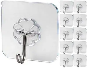 Wall Hooks - 33 lbs Max, Transparent, Seamless, Waterproof & Oilproof, Heavy Duty Adhesive Coat & Towel Hooks (10 Pack) Wall Hooks - 33 lbs Max, Transparent, Seamless, Waterproof & Oilproof, Heavy Duty Adhesive Coat & Towel Hooks (10 Pack)