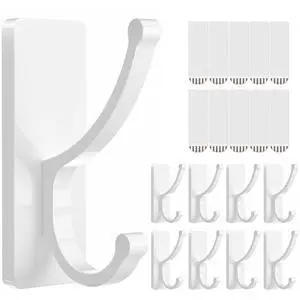 Adhesive Wall Hooks with Strip - No Residue, Easy to Remove, Strong Heavy Duty Sticky Towel Hook, 8 Pack White Adhesive Wall Hooks with Strip - No Residue, Easy to Remove, Strong Heavy Duty Sticky Towel Hook, 8 Pack White