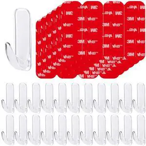 Wall Hooks for Hanging Heavy Duty, Medium 22 Self Adhesive Wall with 26 Strips no Damage, Transparent Sticky for Key, Shower,Towel, Coat, Door, Hat Wall Hooks for Hanging Heavy Duty, Medium 22 Self Adhesive Wall with 26 Strips no Damage, Transparent Sticky for Key, Shower,Towel, Coat, Door, Hat