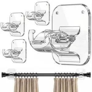 No Drill Curtain Rod Brackets - 20LB, 4 Pack Self Adhesive Curtain Rod Holder, Peel and Stick Wall Hooks, Renter Friendly Upgrades for Apartment, Kitchen, Bathroom, Dorm, Living Room and RV No Drill Curtain Rod Brackets - 20LB, 4 Pack Self Adhesive Curtain Rod Holder, Peel and Stick Wall Hooks, Renter Friendly Upgrades for Apartment, Kitchen, Bathroom, Dorm, Living Room and RV