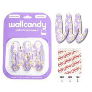 Adhesive Wall Hanging Hooks | Pack of 3 Cute Print Wall Hooks with Heavy Duty Stick-On Strips that Hold Up to 3lbs, Easy to Install Hanging Hook for Walls (Purple Flower) Adhesive Wall Hanging Hooks | Pack of 3 Cute Print Wall Hooks with Heavy Duty Stick-On Strips that Hold Up to 3lbs, Easy to Install Hanging Hook for Walls (Purple Flower)