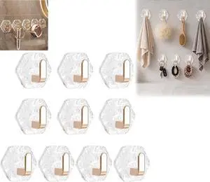 10pcs Modern Hexagon Shape Adhesive Hook Clear Surfaces Without Damage Easy Installation, Wall Hook Glacier Ripple Design Heavy Duty Waterproof Adhesive for Towels, Keys & Home Decor Organizer 10pcs Modern Hexagon Shape Adhesive Hook Clear Surfaces Without Damage Easy Installation, Wall Hook Glacier Ripple Design Heavy Duty Waterproof Adhesive for Towels, Keys & Home Decor Organizer