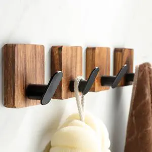 Rustic Style Hanging Hooks - Adhesive Wood Wall Hooks & Bathroom Decor Towel Hooks & Entrance Decorative Hook, Natural Carbonization Rustic Style Hanging Hooks - Adhesive Wood Wall Hooks & Bathroom Decor Towel Hooks & Entrance Decorative Hook, Natural Carbonization