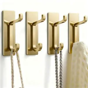 Self Adhesive Hooks, Extra Sticky 10LB (Max), Heavy Duty Stainless, Stick On Wall and Door Hooks for Hanging, Bathroom Towel Hooks and Coat Hooks, Robe Hook Wall Mounted, Gold, 4 Pack Self Adhesive Hooks, Extra Sticky 10LB (Max), Heavy Duty Stainless, Stick On Wall and Door Hooks for Hanging, Bathroom Towel Hooks and Coat Hooks, Robe Hook Wall Mounted, Gold, 4 Pack