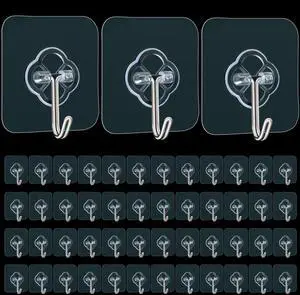 Wall Hooks for Hanging, 50 Pack Heavy Duty Stainless Self Sticky Hooks, Waterproof and Rustproof Clear Self Adhesive Utility Hooks for Bathroom Kitchen Office Outdoor Inside Wardrobe Towel Wall Hooks for Hanging, 50 Pack Heavy Duty Stainless Self Sticky Hooks, Waterproof and Rustproof Clear Self Adhesive Utility Hooks for Bathroom Kitchen Office Outdoor Inside Wardrobe Towel