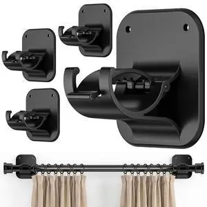 No Drill Curtain Rod Brackets - 20LB, 4 Pack Self Adhesive Curtain Rod Holder, Peel and Stick Wall Hooks, Renter Friendly Upgrades for Apartment, Kitchen, Bathroom, Dorm, Living Room and RV No Drill Curtain Rod Brackets - 20LB, 4 Pack Self Adhesive Curtain Rod Holder, Peel and Stick Wall Hooks, Renter Friendly Upgrades for Apartment, Kitchen, Bathroom, Dorm, Living Room and RV