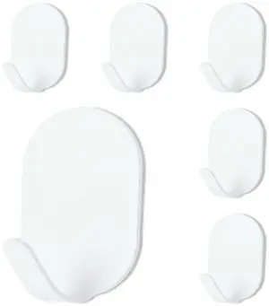 White Adhesive Hooks, 6-Pack Heavy Duty No Drill Bathroom Hooks White Adhesive Hooks, 6-Pack Heavy Duty No Drill Bathroom Hooks