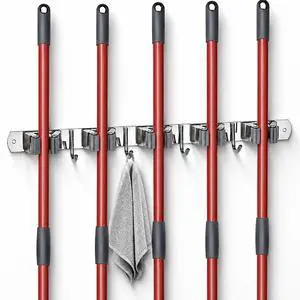 Racks and 4 Hooks Mop and Broom Holder Wall Mount, Self Adhesive Heavy Duty Broom Hanger Organizer Storage Tool Racks for Kitchen Garden Laundry Garage Racks and 4 Hooks Mop and Broom Holder Wall Mount, Self Adhesive Heavy Duty Broom Hanger Organizer Storage Tool Racks for Kitchen Garden Laundry Garage