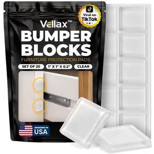 20 Clear Silicone Bumper Blocks 1" x 1" Anti-Slip Pads for Cabinets, Glass Table Tops, and Chairs Wall Protector & Soft-Close Noise Dampening Pads by 20 Clear Silicone Bumper Blocks 1" x 1" Anti-Slip Pads for Cabinets, Glass Table Tops, and Chairs Wall Protector & Soft-Close Noise Dampening Pads by