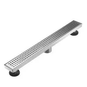 Linear Shower Floor Drain, Brushed Nickel 24 Inch 304 Stainless Steel Bathroom Drains Kit, Long Rectangular Shower Trench Drain with Square Pattern Drain Cover & Hair Catcher Linear Shower Floor Drain, Brushed Nickel 24 Inch 304 Stainless Steel Bathroom Drains Kit, Long Rectangular Shower Trench Drain with Square Pattern Drain Cover & Hair Catcher