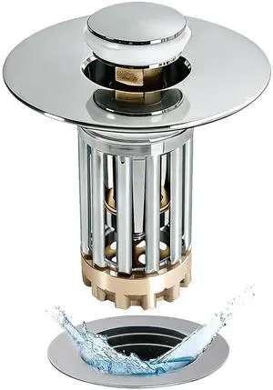 Bathroom Sink Drain Strainer, 3 in 1 Pop Up Bathroom Sink Stopper with Removable Brass Basket Hair Catcher, Universal Sink Plug for 1.06 to 1.6in Drain Hole, Chrome Silver Bathroom Sink Drain Strainer, 3 in 1 Pop Up Bathroom Sink Stopper with Removable Brass Basket Hair Catcher, Universal Sink Plug for 1.06 to 1.6in Drain Hole, Chrome Silver