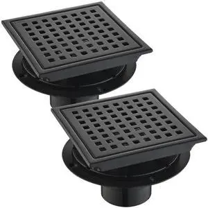 6 Inch Square Shower Drain Set of 2 with Removable, Square Grille, 304 Stainless Steel, Includes Shower Drain Base Hair Filter, Black, for Bathroom, Kitchen, Balcony 2 Pack 6 Inch Square Shower Drain Set of 2 with Removable, Square Grille, 304 Stainless Steel, Includes Shower Drain Base Hair Filter, Black, for Bathroom, Kitchen, Balcony 2 Pack