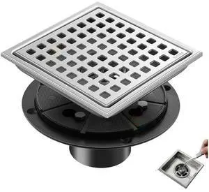 6 Inch Square Shower Floor Drain, Brushed Nickel SUS304 Steel, Removable Hair Catcher Grate with ABS Flange, High Flow Anti-Clog & Odor Prevention, Includes Cleaning Tweezer 6 Inch Square Shower Floor Drain, Brushed Nickel SUS304 Steel, Removable Hair Catcher Grate with ABS Flange, High Flow Anti-Clog & Odor Prevention, Includes Cleaning Tweezer