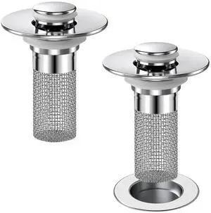 Bathroom Sink Drain Strainer, Pop-up Sink Stopper Hair Catcher with Removable Stainless Steel Filter Basket,Universal Drain Plug Filter Replacement for Bathroom Shower Sink Stopper(2Pcs) Bathroom Sink Drain Strainer, Pop-up Sink Stopper Hair Catcher with Removable Stainless Steel Filter Basket,Universal Drain Plug Filter Replacement for Bathroom Shower Sink Stopper(2Pcs)