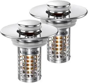 Bathroom Sink Stopper 2Pcs, Pop-Up Hair Catcher with Stainless Steel Basket Bathroom Sink Stopper 2Pcs, Pop-Up Hair Catcher with Stainless Steel Basket
