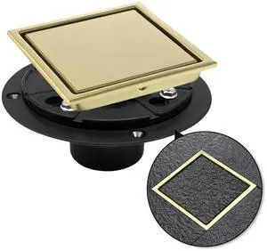 4 Inch Square Shower Drain with Flange, Removeable Grate SUS 304 Stainless Steel Shower Drain with Hair Catcher (Brushed Gold-1, 4 Inch) 4 Inch Square Shower Drain with Flange, Removeable Grate SUS 304 Stainless Steel Shower Drain with Hair Catcher (Brushed Gold-1, 4 Inch)