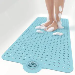 Bath Mat for Tub Non Slip: 39" X 17" Long Bathtub Mat with Hair CatcherBig Drain Holes Shower Mats for Inside ShowerMachine Washable (Blue) Bath Mat for Tub Non Slip: 39" X 17" Long Bathtub Mat with Hair CatcherBig Drain Holes Shower Mats for Inside ShowerMachine Washable (Blue)