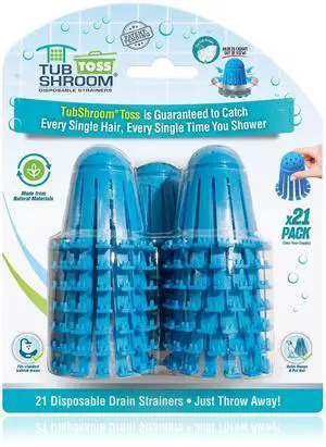 Toss 21pk Disposable Bath Tub Drain Strainers - Hair Catcher Snare for Shower Bathtub to Prevent Clogged Drains, Traps Human and Pet Hair, One Year Supply (Blue) Toss 21pk Disposable Bath Tub Drain Strainers - Hair Catcher Snare for Shower Bathtub to Prevent Clogged Drains, Traps Human and Pet Hair, One Year Supply (Blue)
