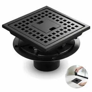 6 Inch Matte Black Square Shower Drain Kit with Lift-Out Hair Catcher, 304 Stainless Steel Shower Floor Drain with ABS Flange, for Bathroom 6 Inch Matte Black Square Shower Drain Kit with Lift-Out Hair Catcher, 304 Stainless Steel Shower Floor Drain with ABS Flange, for Bathroom