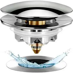 Bathtub Drain Stopper, Pop Up Tub Stopper and Cover, Bottom with Hair Catcher, Universal for 1.45 to 1.8 in Drain, Replaces Old Drain Plug, Chrome Silver Bathtub Drain Stopper, Pop Up Tub Stopper and Cover, Bottom with Hair Catcher, Universal for 1.45 to 1.8 in Drain, Replaces Old Drain Plug, Chrome Silver