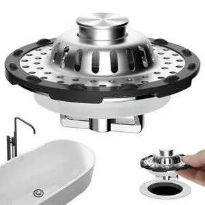 Universal Bathtub Drain Stopper Shower Drain Hair Catcher, Tub Stopper with Visible Top Strainer, Upgraded 3 in 1 Pop-up Drain Plug Fit for 1.5 to 2.4" Hole, Stainless Steel Filter Basket, Chrome Universal Bathtub Drain Stopper Shower Drain Hair Catcher, Tub Stopper with Visible Top Strainer, Upgraded 3 in 1 Pop-up Drain Plug Fit for 1.5 to 2.4" Hole, Stainless Steel Filter Basket, Chrome